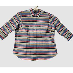 Colorful Striped 3/4 Sleeve Button-Up Shirt Womens Size 2XL Ralph Lauren Cotton